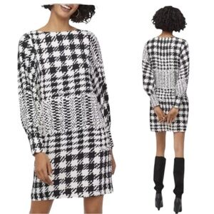 Richard Allen x H&M Boat Neck Black White Houndstooth Long Sleeve Shift Dress -2